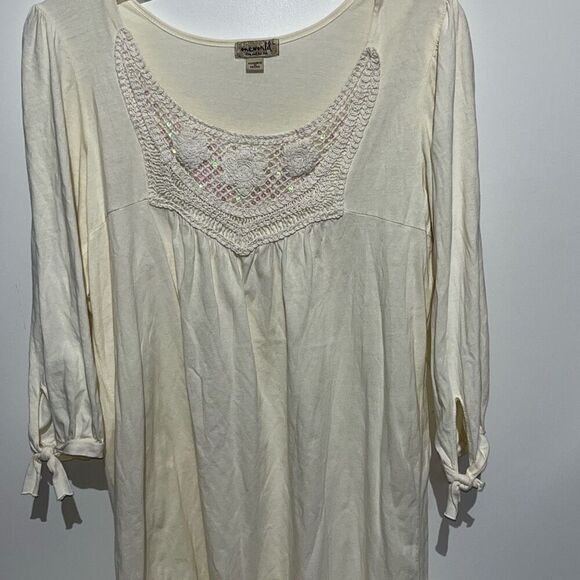 ONE WORLD Tops - One World Women's Cream Crochet Sequin 3/4 Sleeve 100% Cotton Blouse Large